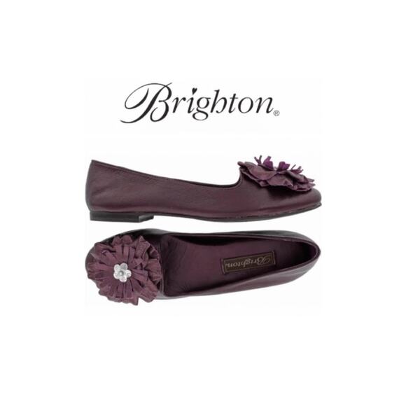 Brighton Carly Ballet Flats 7M Purple Metallic Leather Flower Fall Classic $175 - Picture 1 of 11